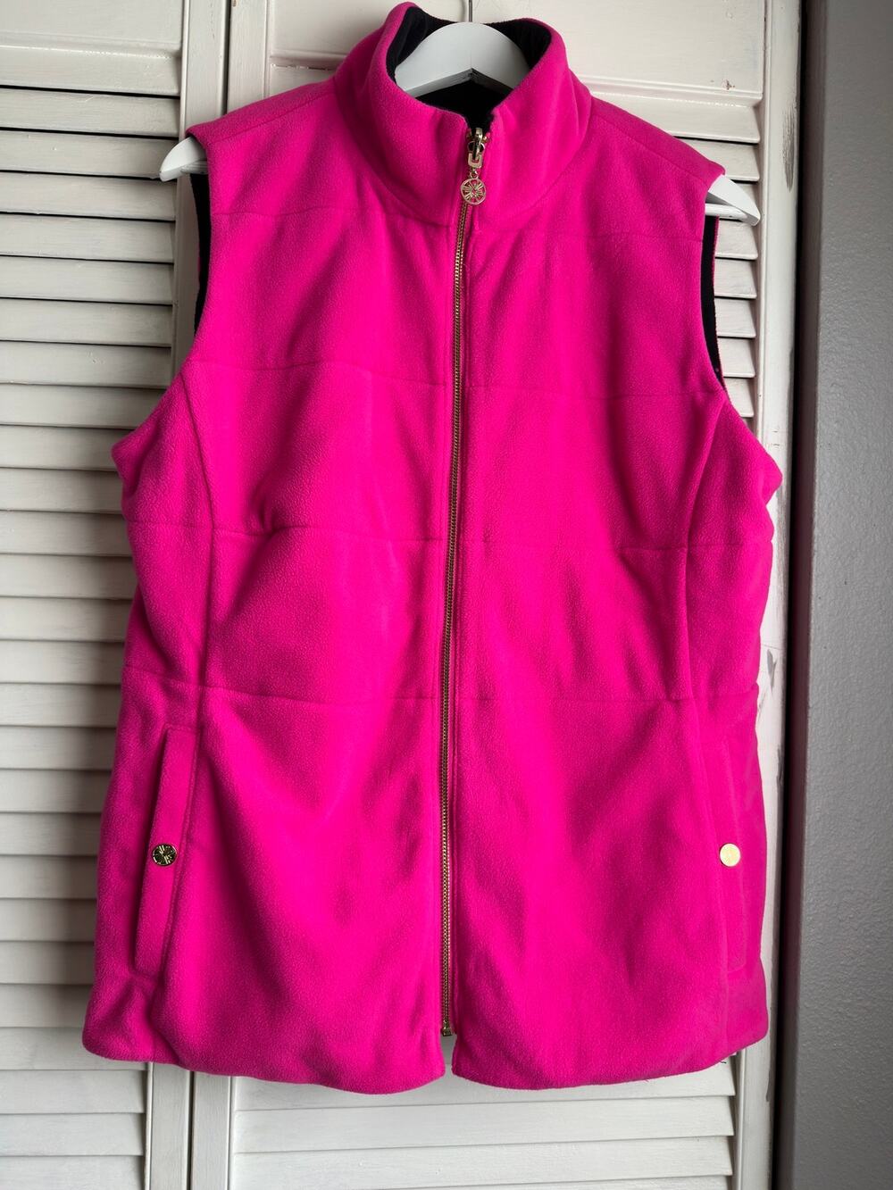 Lilly Pulitzer Brooklee Reversible Fleece Vest XL Pink Black Full Zip 008719